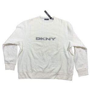 DKNY Sweatshirt Women's XL White Logo Long Sleeve Crew Neck Pullover Gorpcore